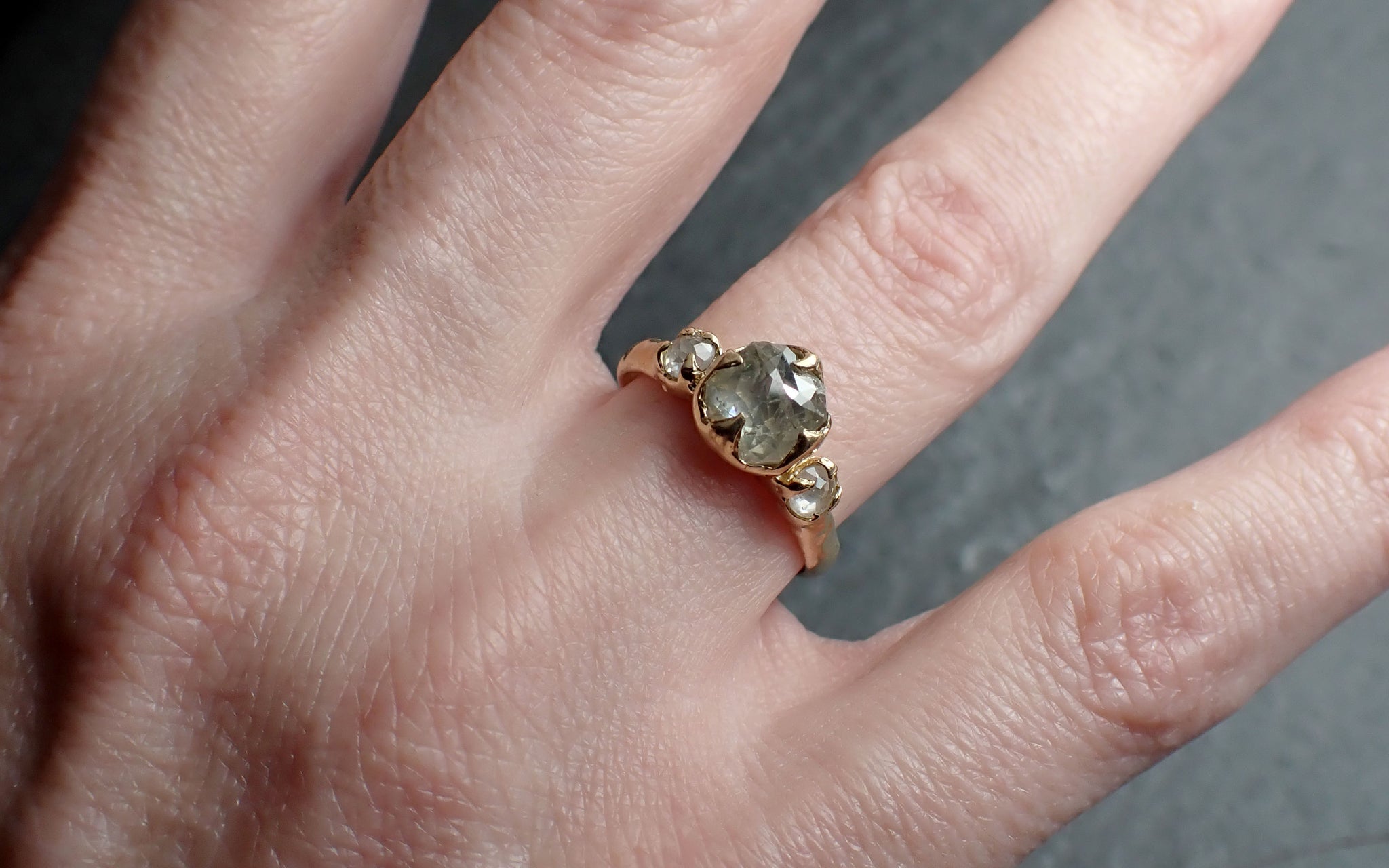 Fancy cut white Diamond Engagement 14k Yellow Gold Multi stone Wedding Ring Stacking byAngeline 2420