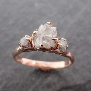 Raw Rough Diamond Engagement Stacking Multi stone Wedding anniversary Rose 14k Gold Ring Rustic 2427