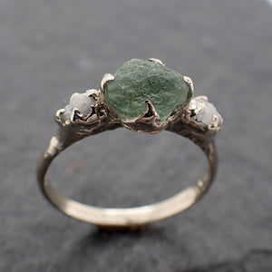 Raw green Montana Sapphire Diamond White Gold Engagement Wedding Ring Custom One Of a Kind Gemstone Multi stone Ring 2447