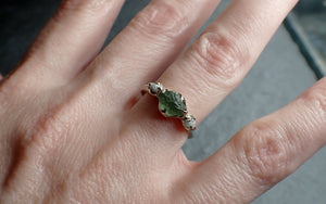 Raw green Montana Sapphire Diamond White Gold Engagement Wedding Ring Custom One Of a Kind Gemstone Multi stone Ring 2447