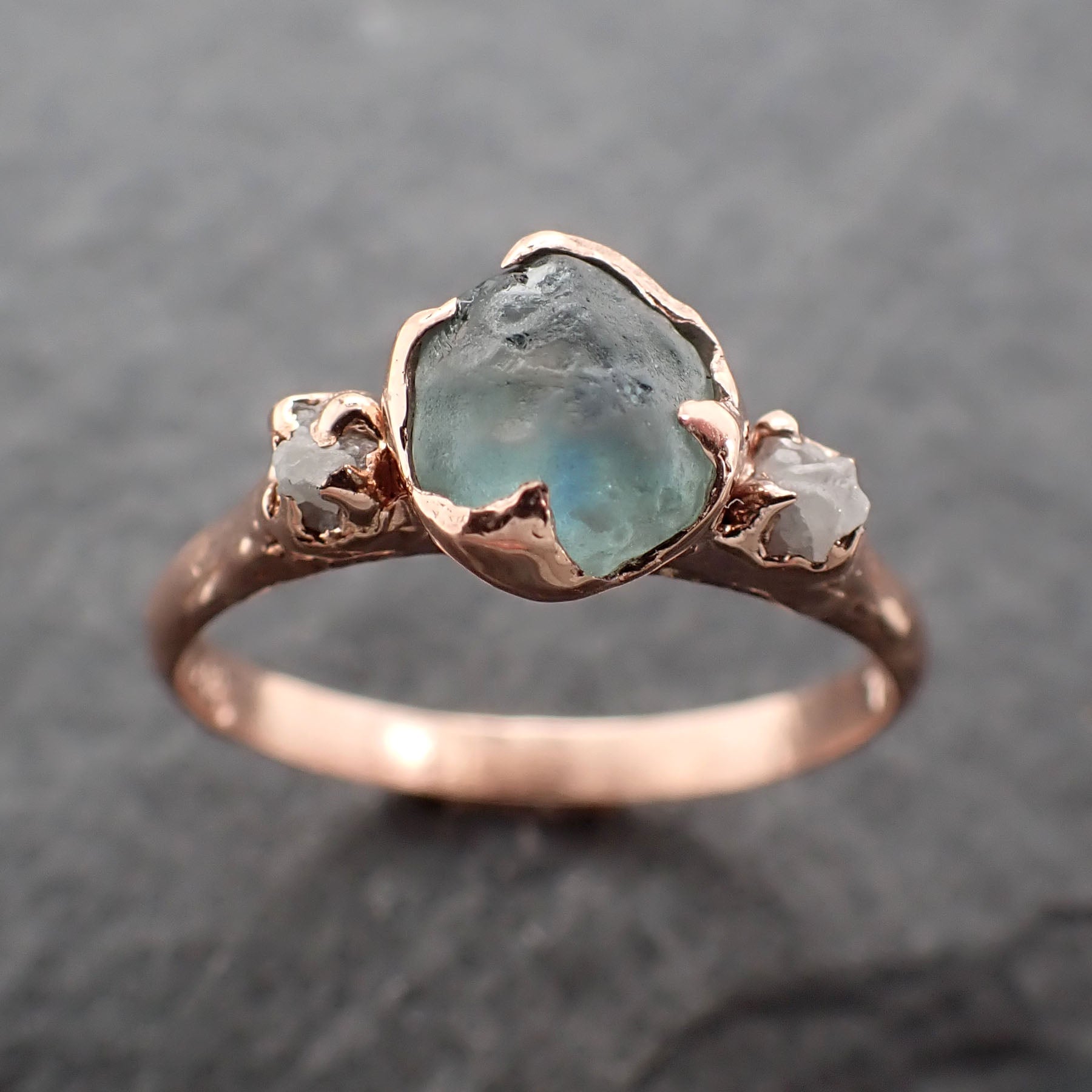 Raw green Montana Sapphire Diamond Rose Gold Engagement Wedding Ring Custom One Of a Kind Gemstone Multi stone Ring 2452