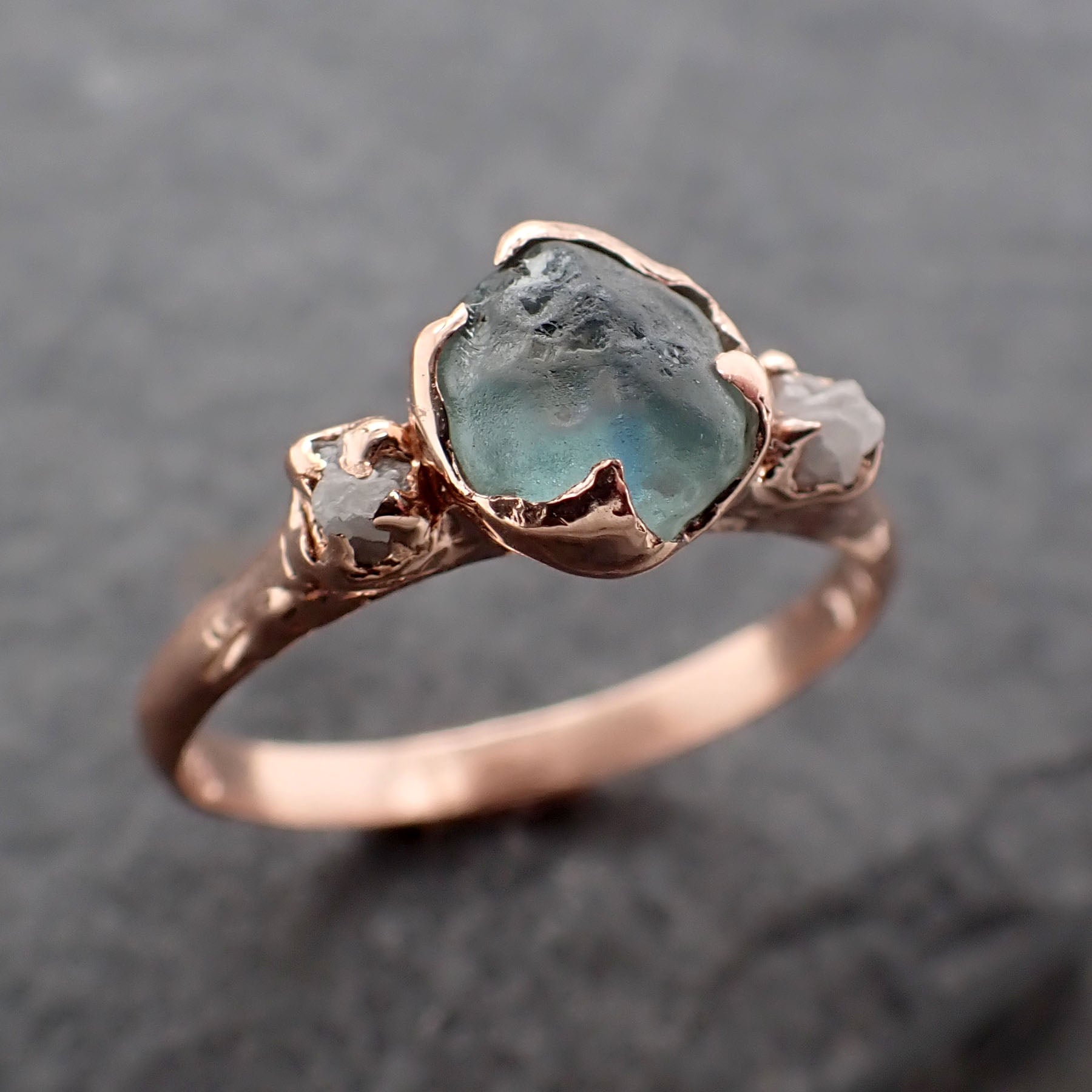 Raw green Montana Sapphire Diamond Rose Gold Engagement Wedding Ring Custom One Of a Kind Gemstone Multi stone Ring 2452