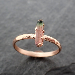 Dainty Raw Rough Uncut Watermelon Tourmaline Gold Ring Bi Color Ring green Pink Gemstone Crystal 14k rose Gold byAngeline 2449