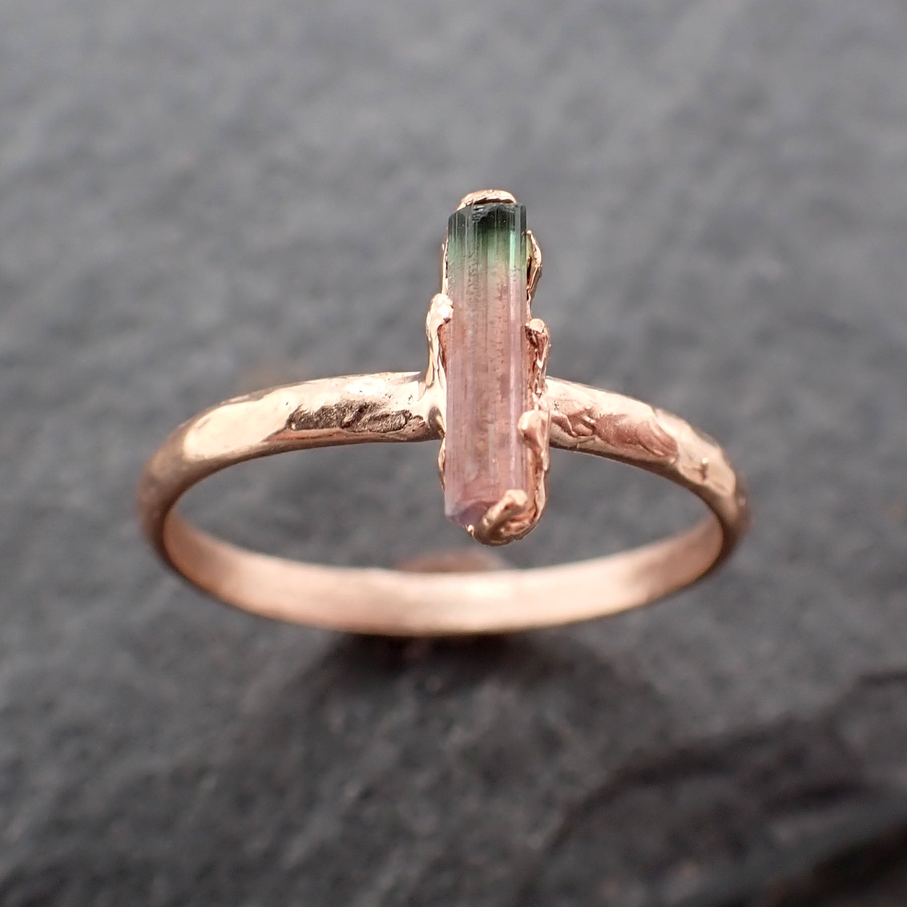 Dainty Raw Rough Uncut Watermelon Tourmaline Gold Ring Bi Color Ring green Pink Gemstone Crystal 14k rose Gold byAngeline 2449