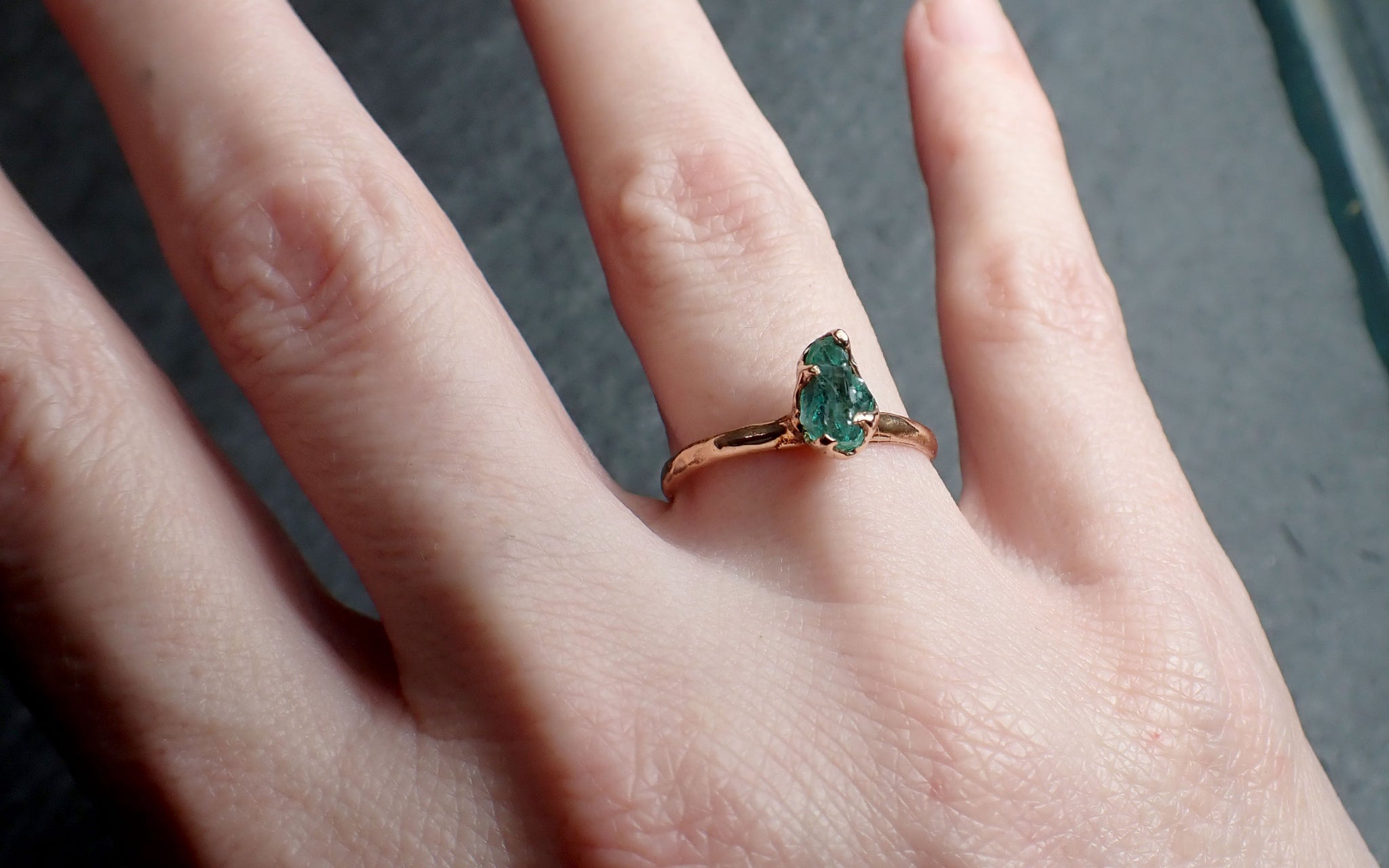 Raw Rough Emerald  Rose Gold Ring Solitaire Birthstone One Of a Kind Gemstone Engagement Wedding Ring Recycled gold byAngeline 2448