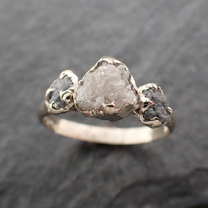 Diamond white 14k gold Engagement Multi stone Three Ring Rough Gold Wedding Ring diamond Wedding Ring byAngeline 2446