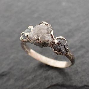 Diamond white 14k gold Engagement Multi stone Three Ring Rough Gold Wedding Ring diamond Wedding Ring byAngeline 2446