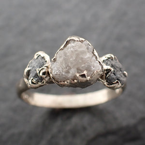 Diamond white 14k gold Engagement Multi stone Three Ring Rough Gold Wedding Ring diamond Wedding Ring byAngeline C2446