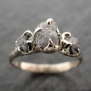 Diamond white 14k gold Engagement Multi stone Three Ring Rough Gold Wedding Ring diamond Wedding Ring byAngeline 2445