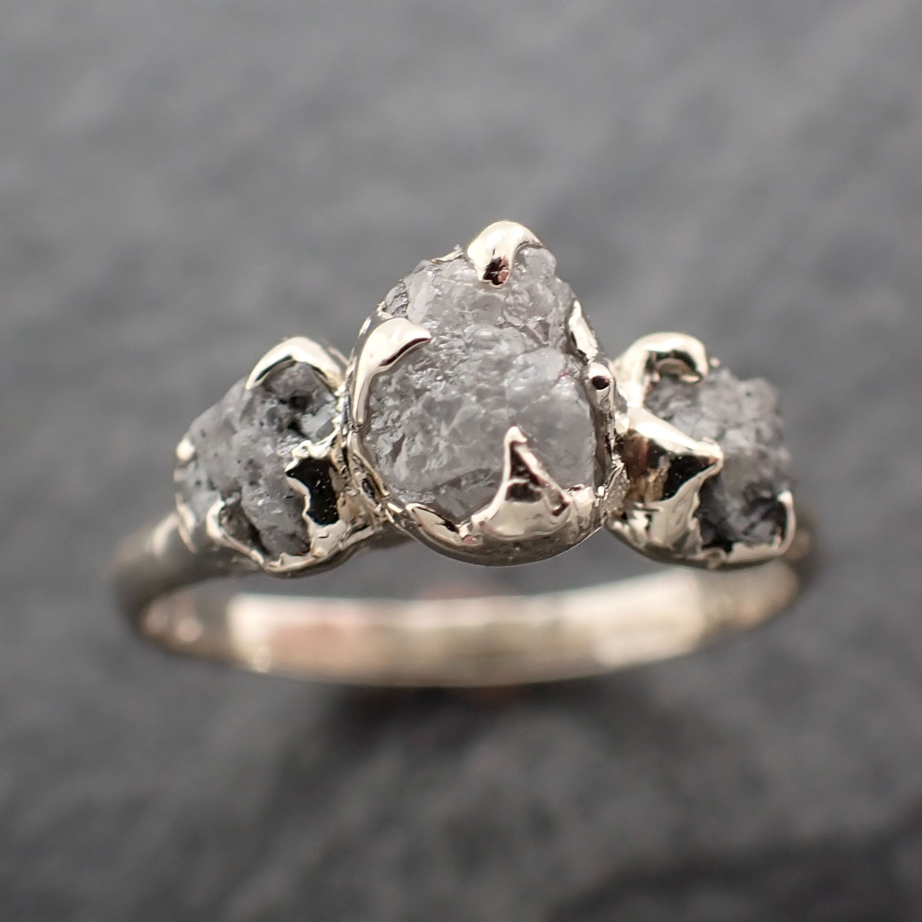 Diamond white 14k gold Engagement Multi stone Three Ring Rough Gold Wedding Ring diamond Wedding Ring byAngeline 2445