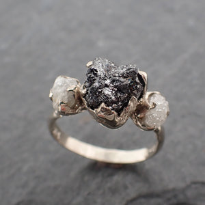 Rough Diamond Engagement Ring Raw 14k White black Gold Wedding Ring Wedding Set diamond three stone Rough Diamond Ring byAngeline 2443