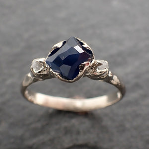 Partially faceted Dainty Sapphire Diamond 14k White Gold Engagement Ring Wedding Ring blue Gemstone Ring Multi stone Ring 2444