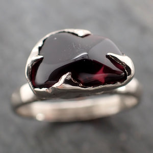 Garnet tumbled red wine 14k White gold Solitaire gemstone ring 2828