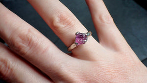 Raw Pink Sapphire White Gold Engagement Ring Solitaire Gemstone Wedding Ring byAngeline 2159