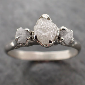 raw rough diamond engagement stacking ring multi stone wedding anniversary white gold 14k rustic byangeline 2169 Alternative Engagement