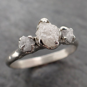 raw rough diamond engagement stacking ring multi stone wedding anniversary white gold 14k rustic byangeline 2169 Alternative Engagement