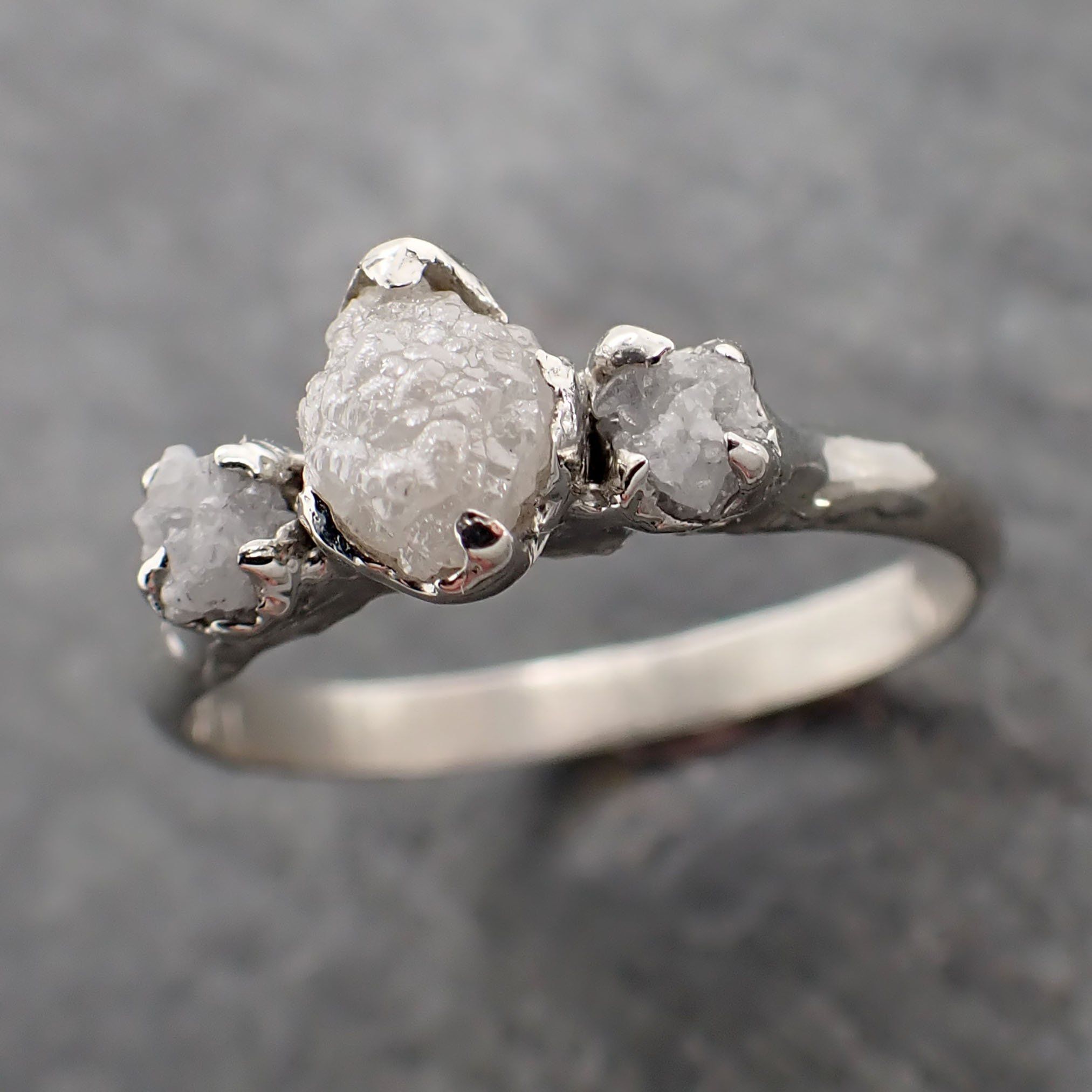 raw rough diamond engagement stacking ring multi stone wedding anniversary white gold 14k rustic byangeline c2169 Alternative Engagement