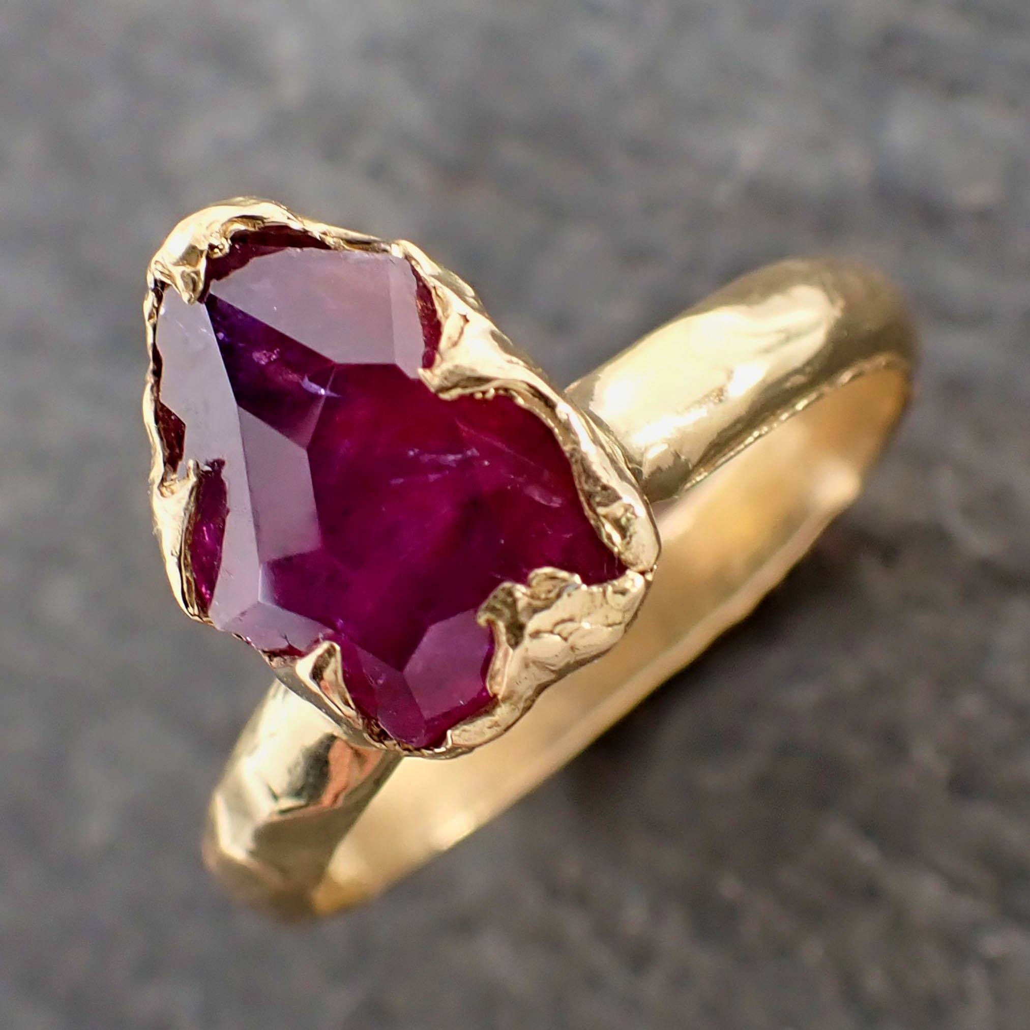 Partially Faceted Sapphire Solitaire 18k yellow Gold Engagement Ring Wedding Ring Custom One Of a Kind Gemstone Ring 2154