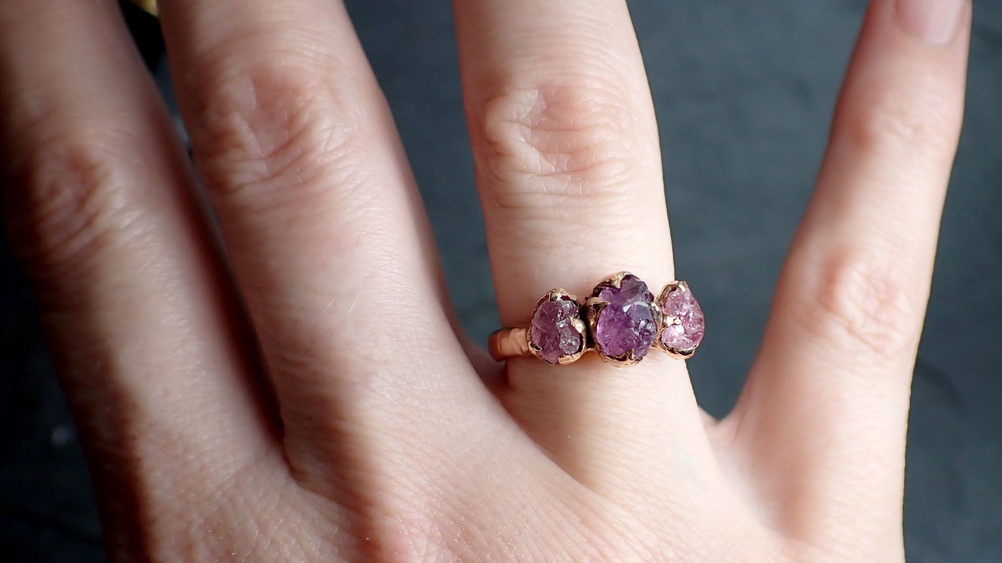 partially faceted pink and purple sapphire 14k rose gold multi stone ring gold gemstone engagement ring raw 2162 Alternative Engagement