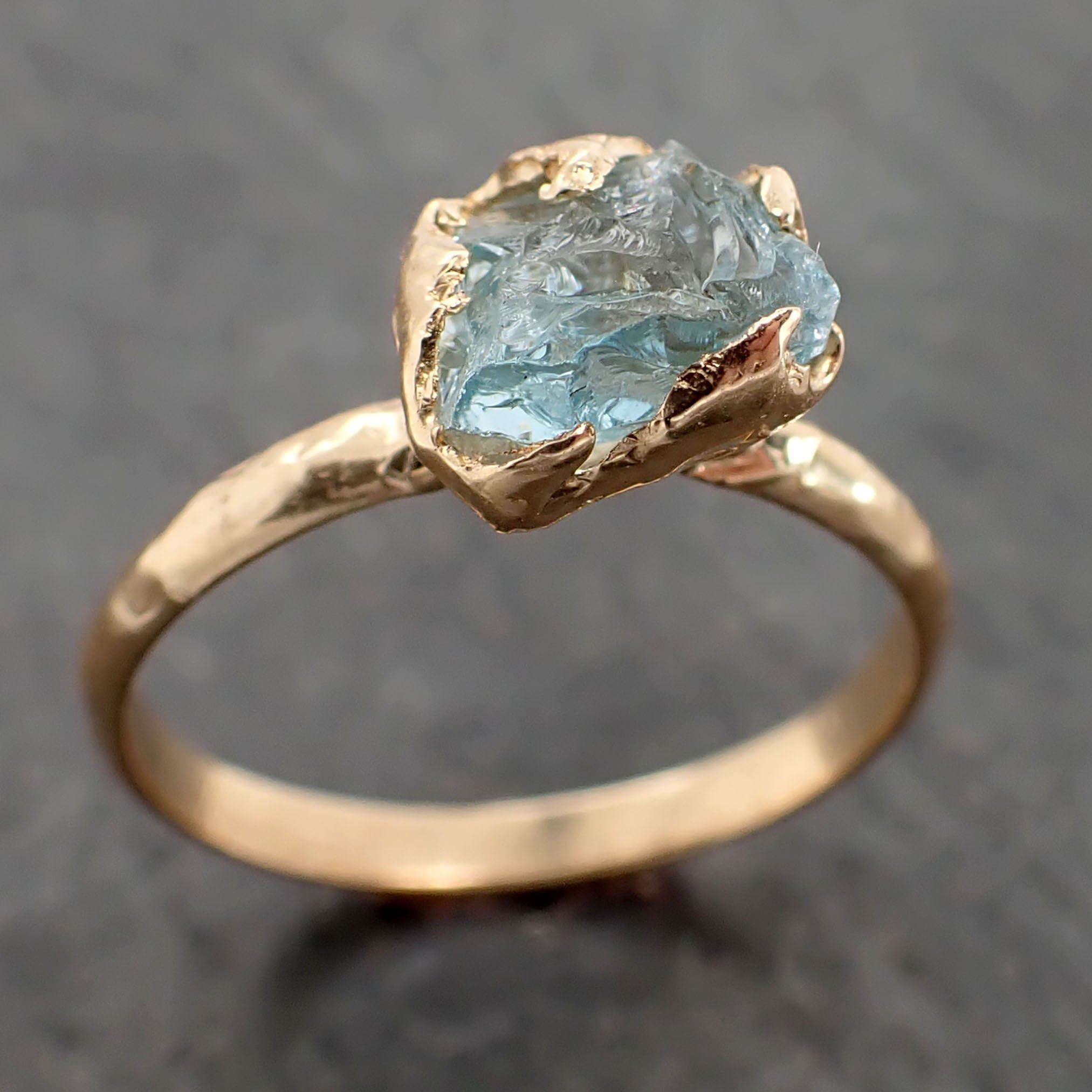 raw uncut aquamarine solitaire 14k yellow gold ring custom one of a kind gemstone ring bespoke byangeline 2166 Alternative Engagement