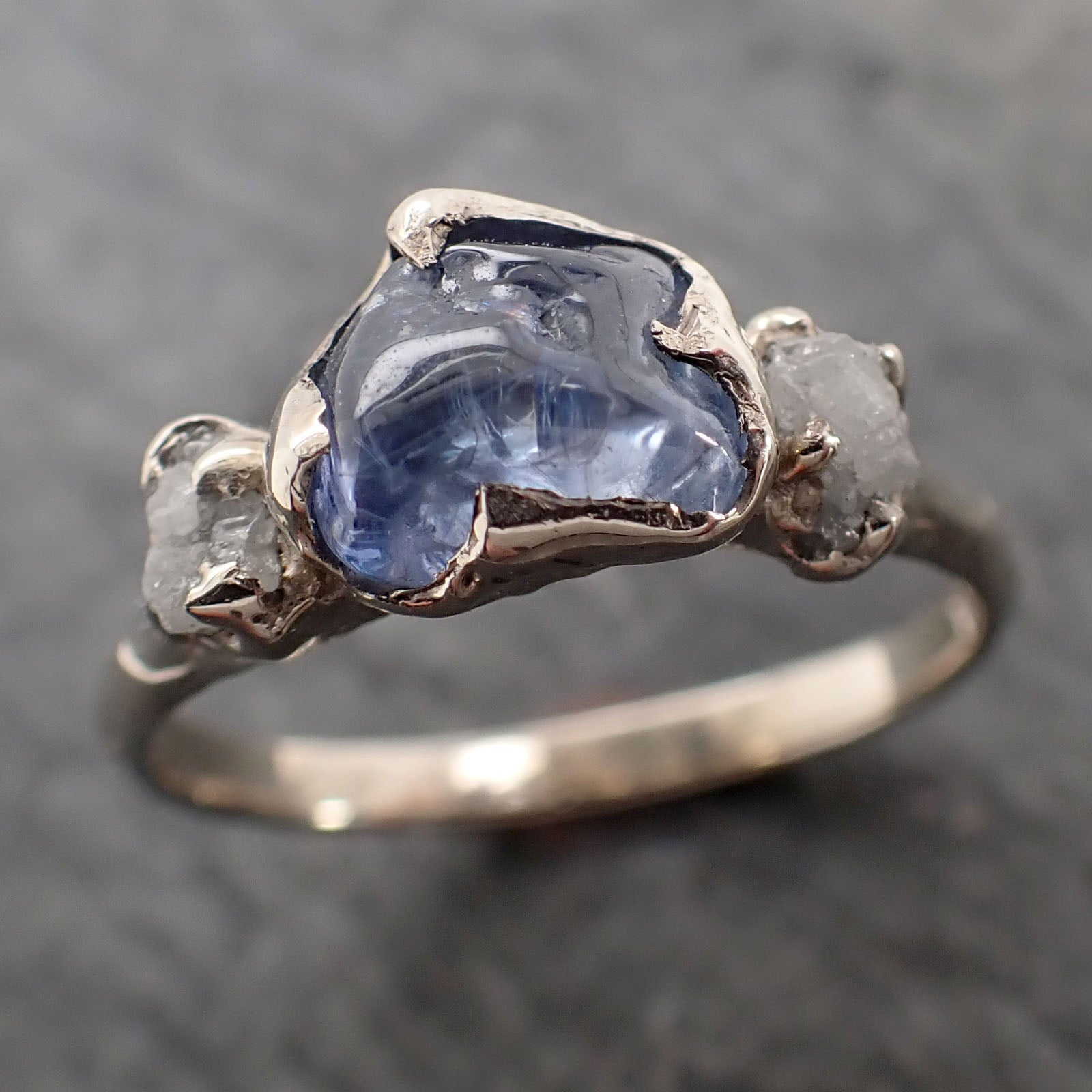 Sapphire polished tumbled White 14k gold Multi stone gemstone ring 2831
