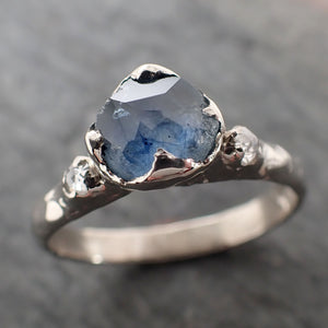 Partially faceted blue Montana Sapphire and fancy Diamonds 14k White Gold Engagement Wedding Ring Custom Gemstone Ring Multi stone Ring 2830