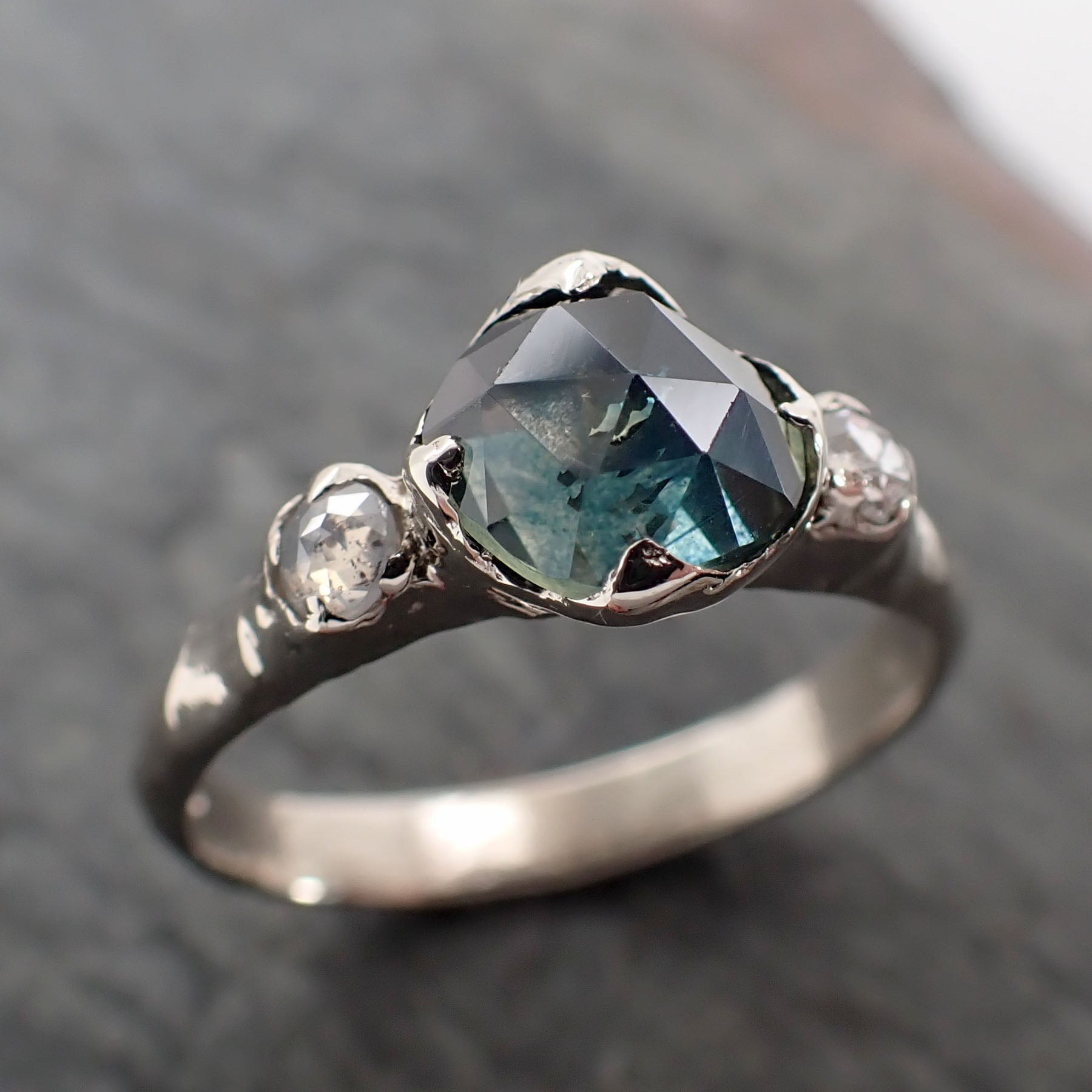 fancy cut montana sapphire diamond 14k white gold engagement ring wedding ring blue gemstone ring multi stone ring 2829 Alternative Engagement