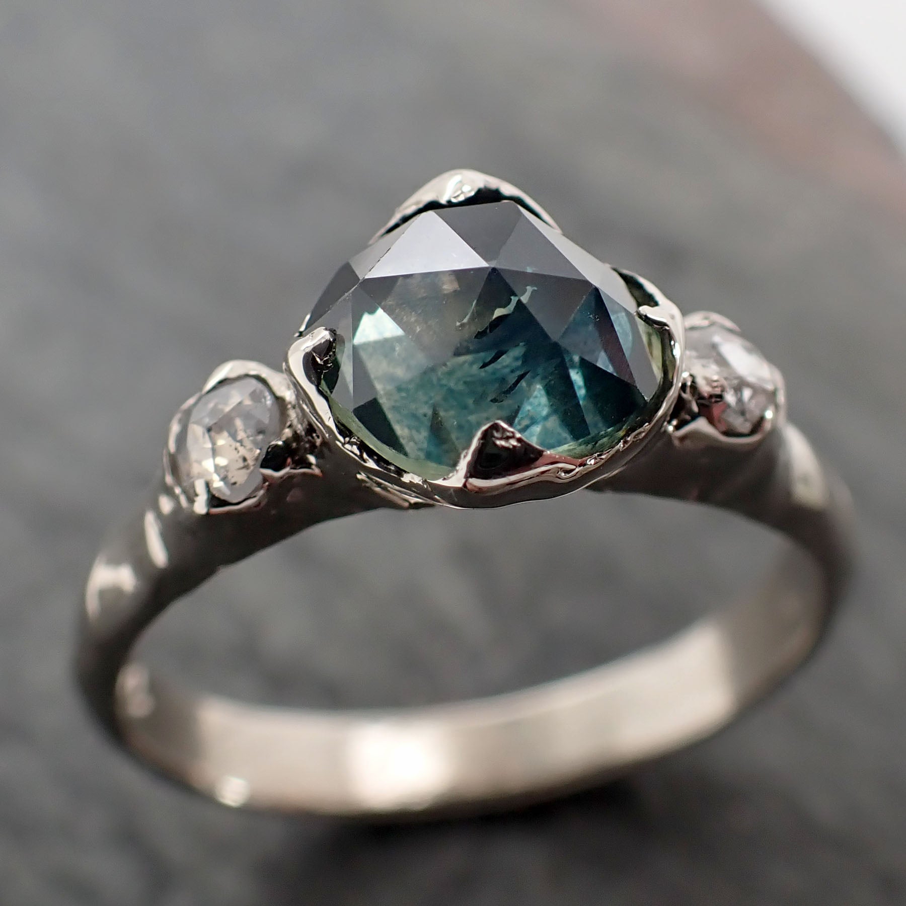Fancy cut Montana Sapphire Diamond 14k White Gold Engagement Ring Wedding Ring blue Gemstone Ring Multi stone Ring 2829