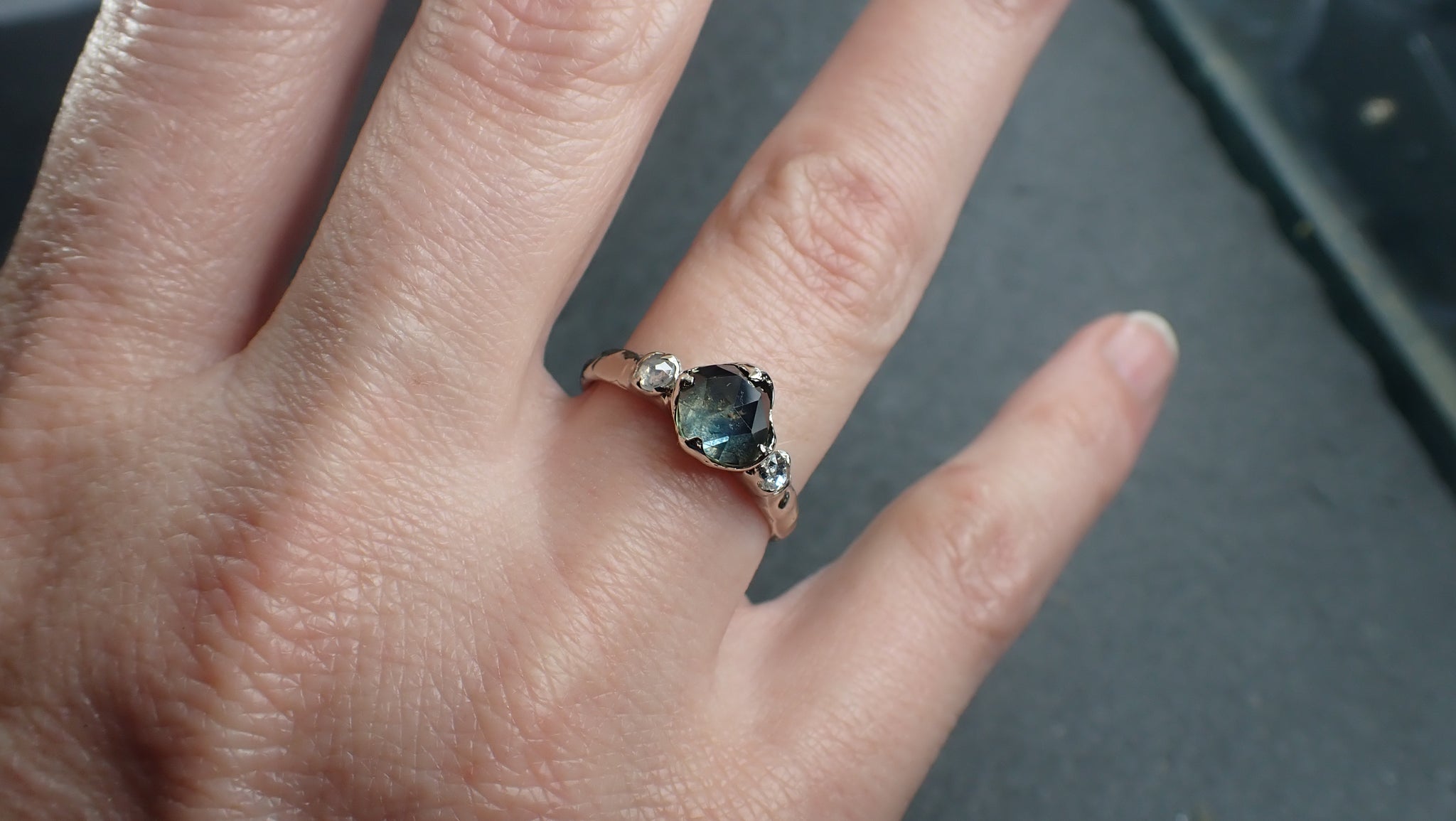Fancy cut Montana Sapphire Diamond 14k White Gold Engagement Ring Wedding Ring blue Gemstone Ring Multi stone Ring 2829