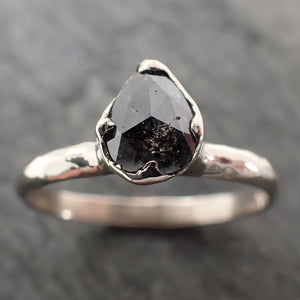 Fancy cut salt and pepper Diamond Solitaire Engagement 14k White Gold Wedding Ring byAngeline 2832