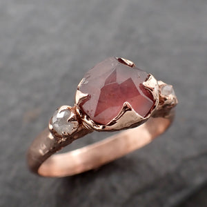 Partially faceted Pink Sapphire gemstone Fancy cut Diamond 14k Rose Gold Engagement multi stone 2454