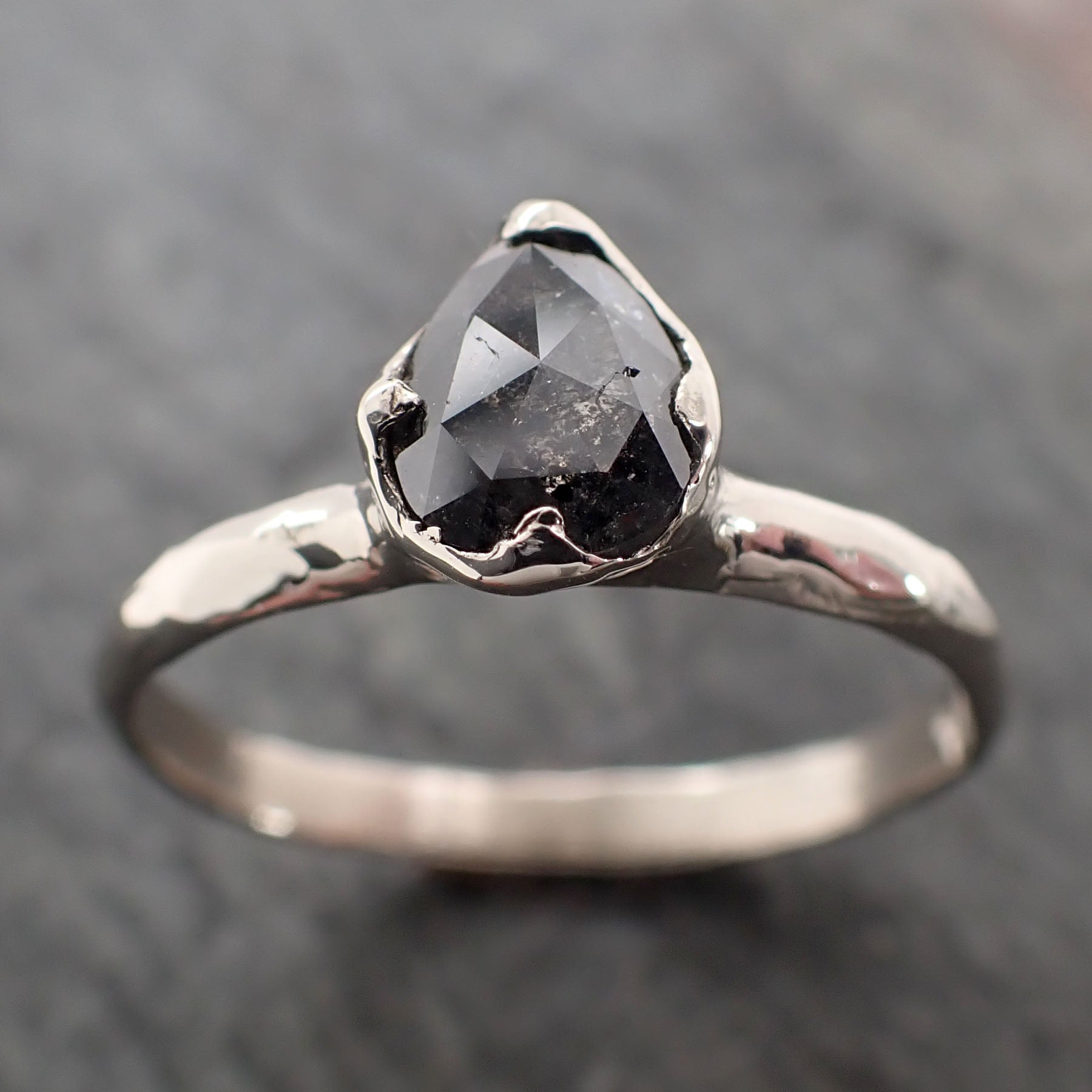 Fancy cut salt and pepper Diamond Solitaire Engagement 14k White Gold Wedding Ring byAngeline 2832