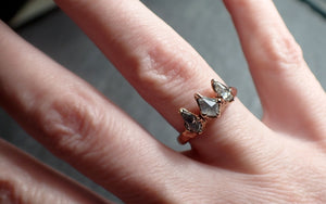 Crown style Faceted Fancy cut Diamond Engagement 14k Rose Gold Multi stone Wedding Ring byAngeline 2455