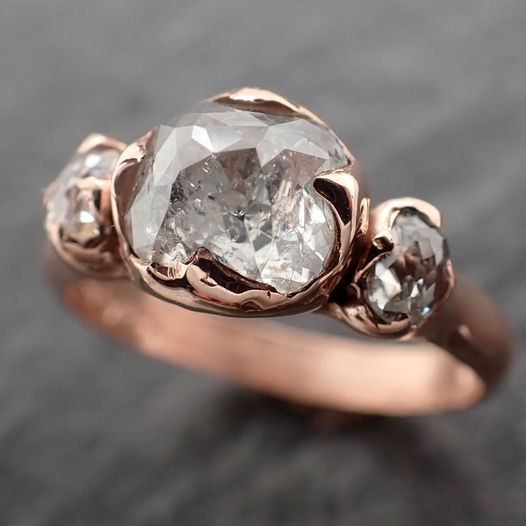 Fancy cut Diamond Engagement 14k Rose Gold Multi stone Wedding Ring byAngeline 2456