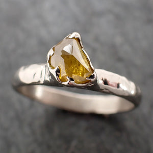 Fancy cut half moon yellow Diamond Solitaire Engagement 14k White Gold Wedding Ring byAngeline 2834