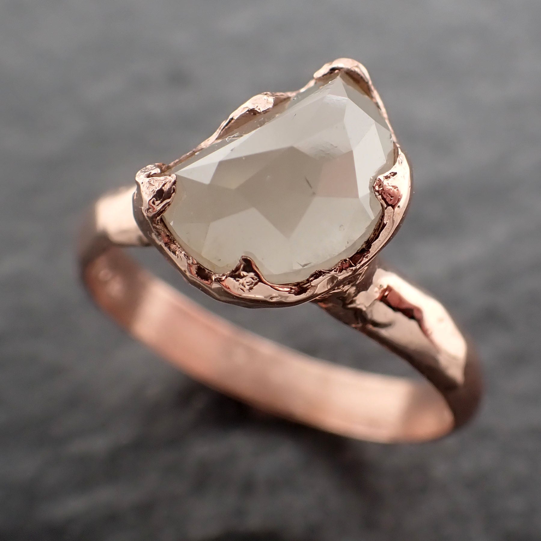 Faceted Fancy cut white Half Moon Diamond Engagement 14k Rose Gold Solitaire Wedding Ring byAngeline 2460