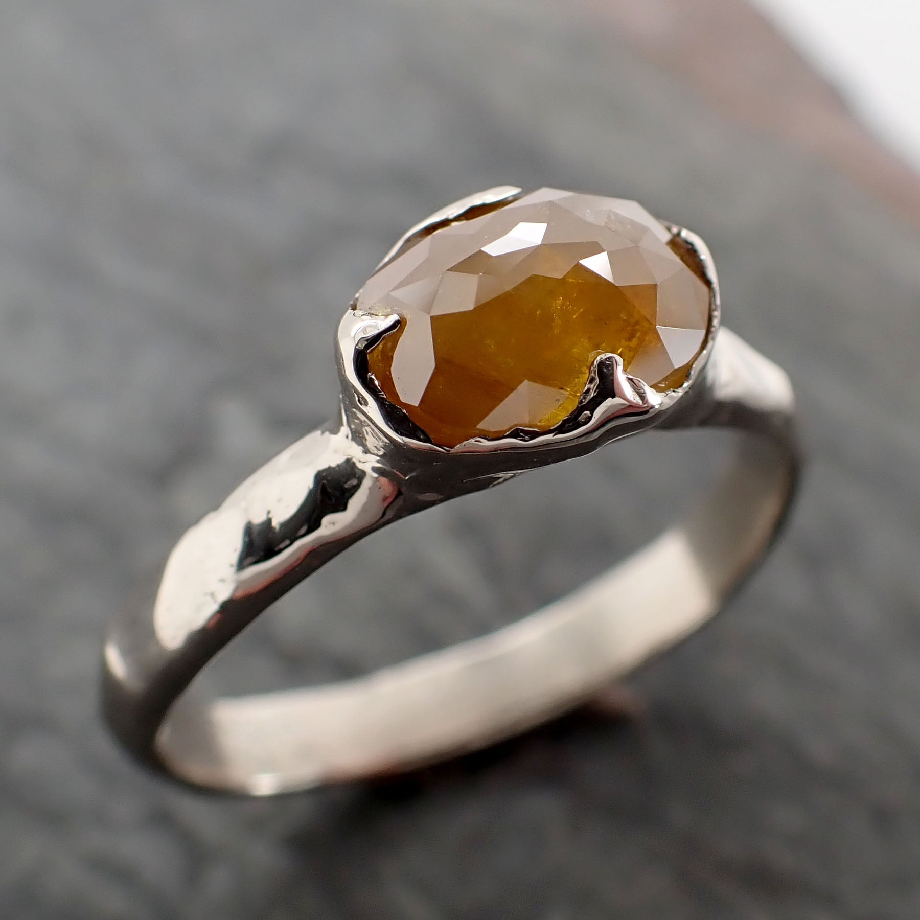 Fancy cut yellow Diamond Solitaire Engagement 14k White Gold Wedding Ring byAngeline 2835