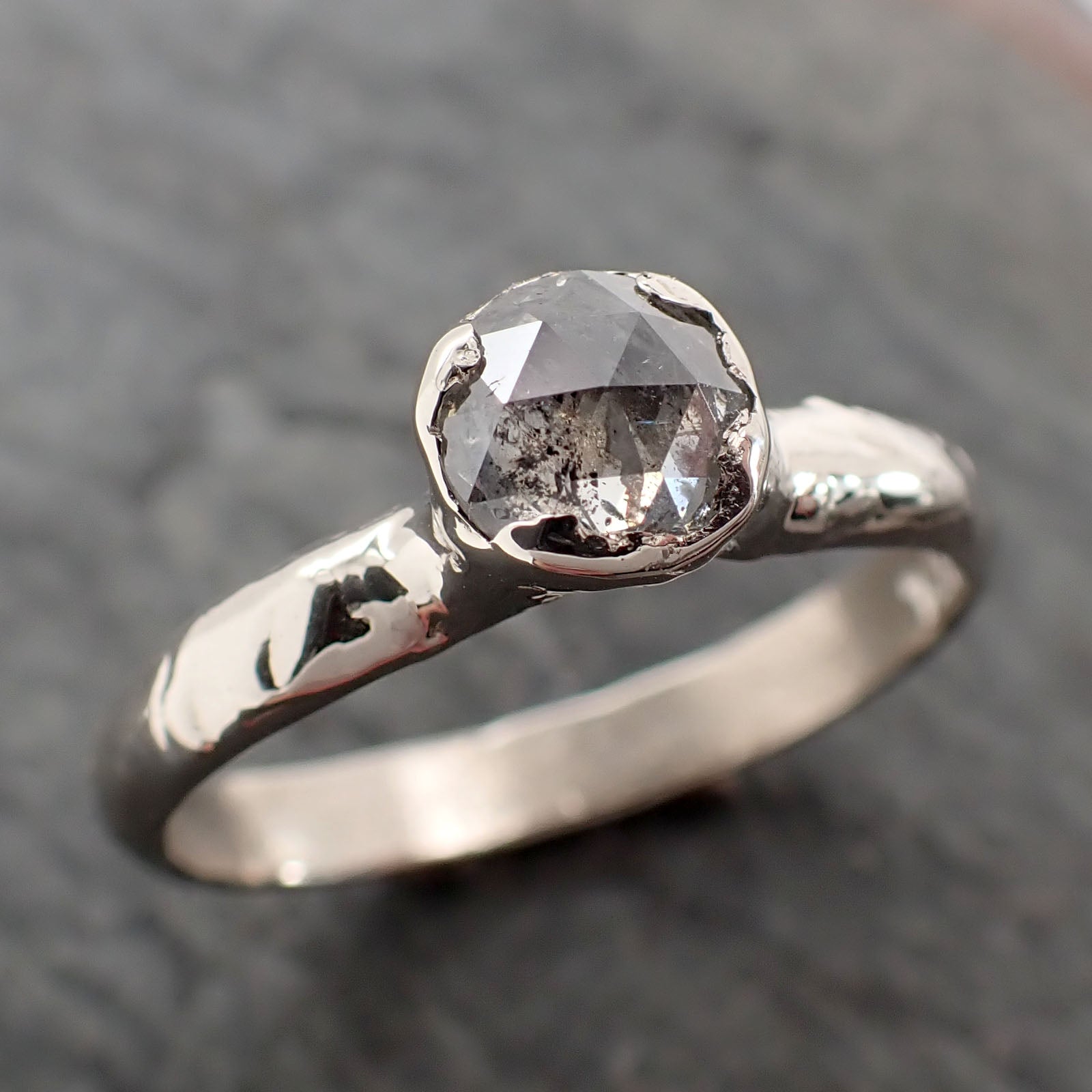 Fancy cut salt and pepper Diamond Solitaire Engagement 18k White Gold Wedding Ring byAngeline 2837
