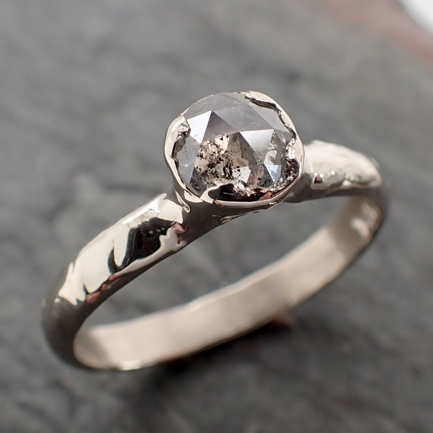 fancy cut salt and pepper diamond solitaire engagement 18k white gold wedding ring byangeline 2837 Alternative Engagement