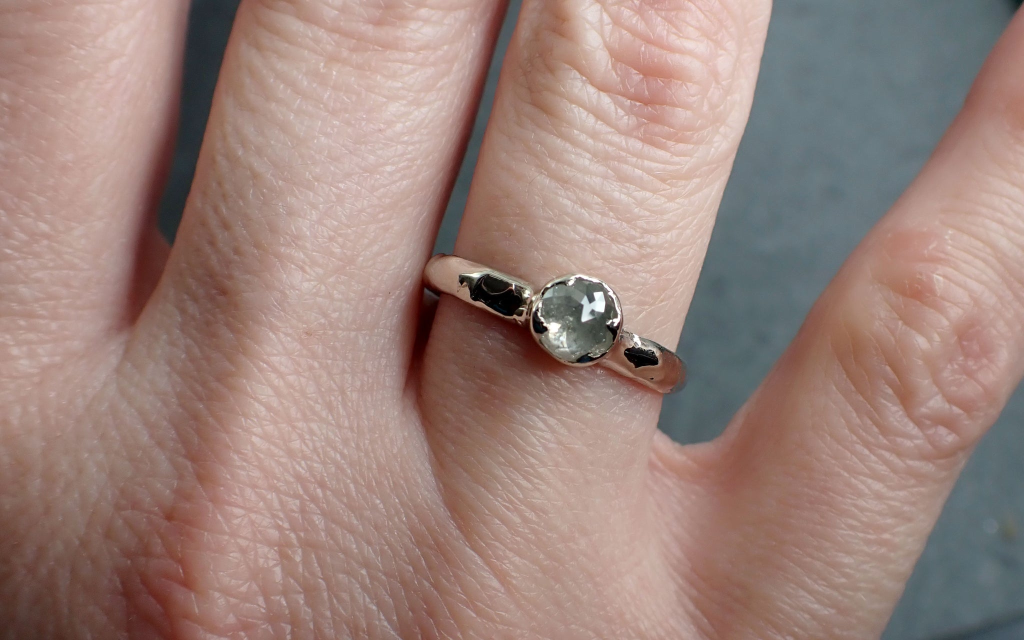 Fancy cut salt and pepper Diamond Solitaire Engagement 14k White Gold Wedding Ring byAngeline 2838