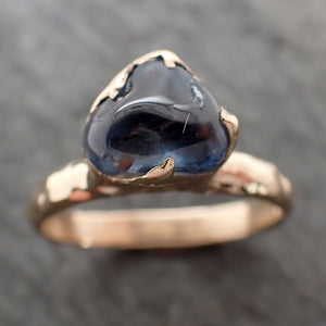 Sapphire tumbled yellow 14k gold Solitaire Blue tumbled gemstone ring 2839