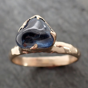 Sapphire tumbled yellow 14k gold Solitaire Blue tumbled gemstone ring 2839