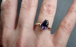 Sapphire tumbled 14k yellow gold Solitaire purple polished gemstone ring 2842