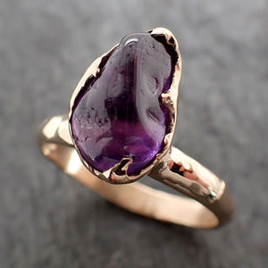 Sapphire tumbled 14k yellow gold Solitaire purple polished gemstone ring 2843
