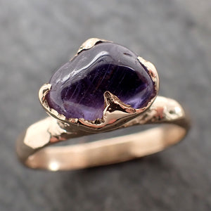 Sapphire tumbled 14k yellow gold Solitaire purple polished gemstone ring 2844