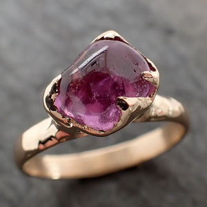 Sapphire tumbled 14k yellow gold Solitaire pink polished gemstone ring 2845