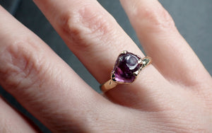 Sapphire tumbled 14k yellow gold Solitaire purple tumbled gemstone ring 2845