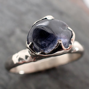 Sapphire Blue tumbled White 14k gold Solitaire gemstone ring 2848