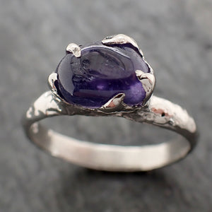 Sapphire Purple tumbled White 14k gold Solitaire gemstone ring 2849