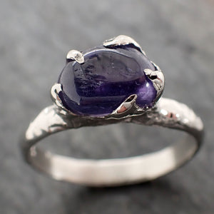 Sapphire Purple tumbled polished 14k White gold Solitaire gemstone ring 2849